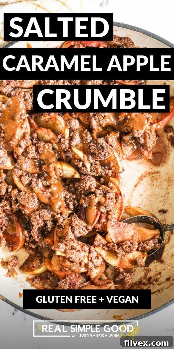 Close-up of the delicious crunchy topping of the apple crumble, with golden brown crumbles glistening. The edges show a perfect crispness.