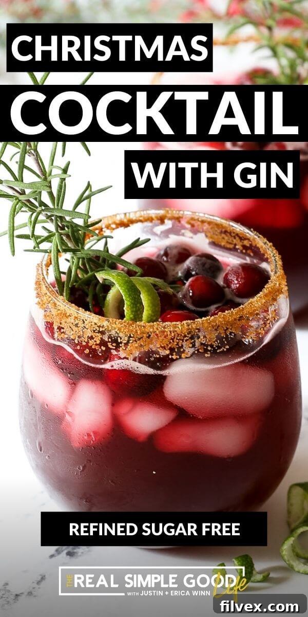 Close up image of Christmas cocktail with text overlay on top, highlighting the festive appeal.