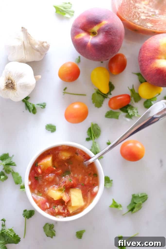 Fresh, local peaches are perfect for this summertime peach salsa. It doesn't get any better or fresher than this Paleo + Whole30 homemade salsa.