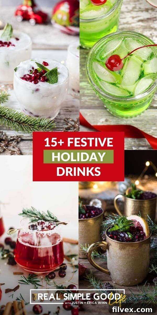 An array of festive garnishes for holiday cocktails, including cranberries, rosemary, and citrus.