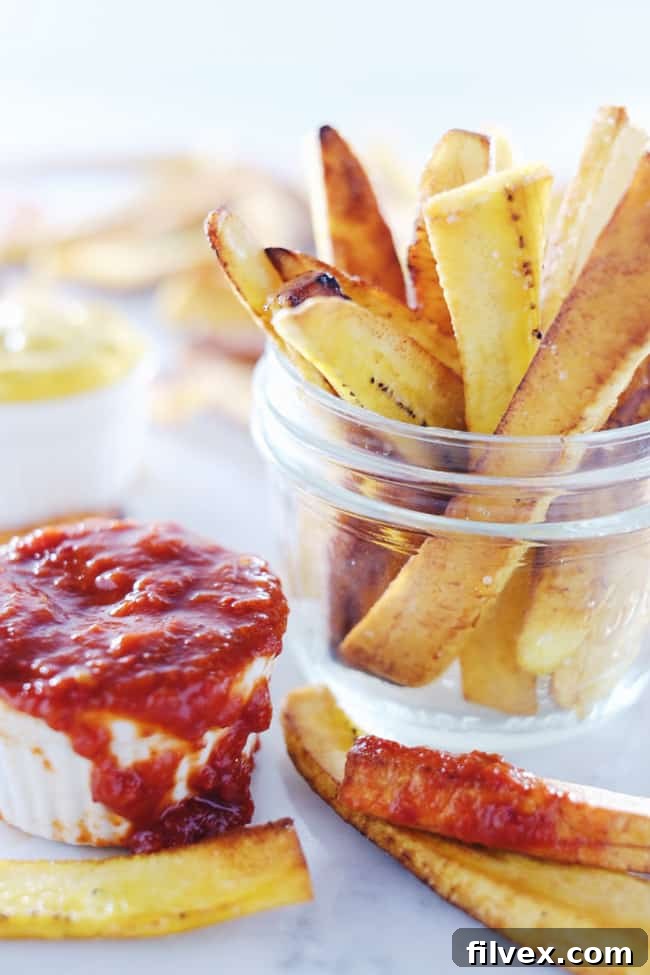 These paleo plantain fries are our cleaned-up version of an old guilty pleasure. They are sure to satisfy any cravings for fries on your Whole30 too. Whole30, Gluten-Free + Paleo. | realsimplegood.com