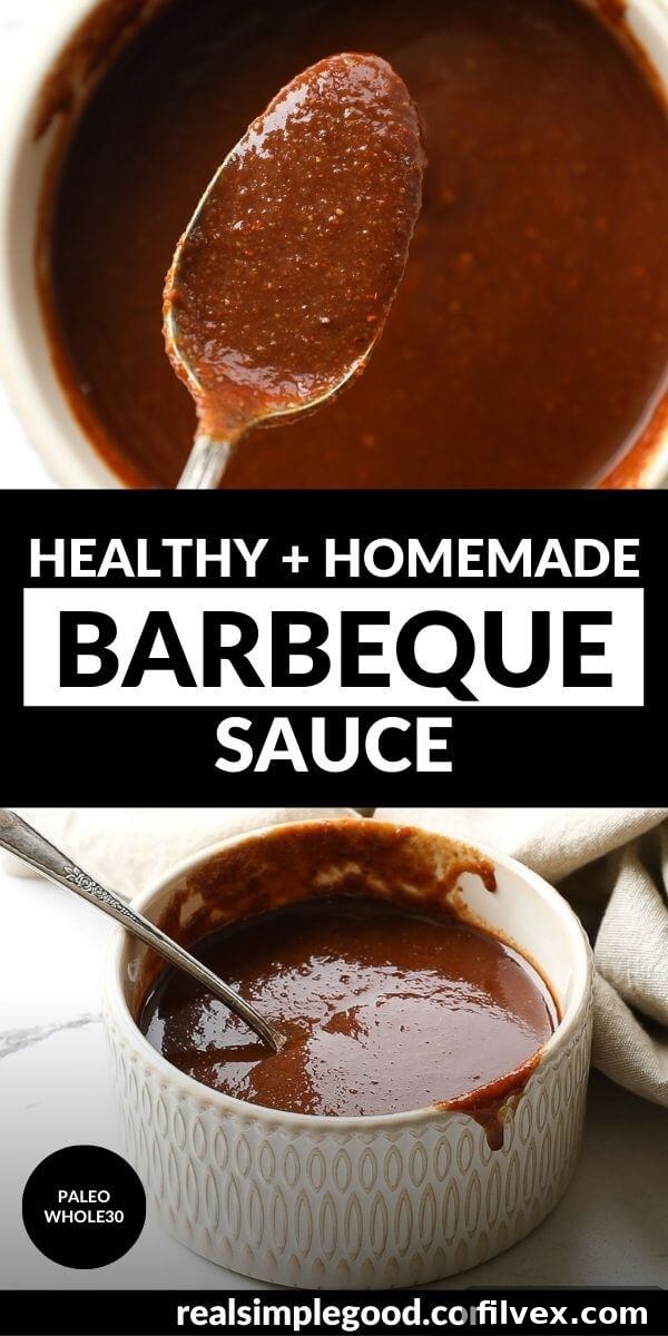 Various dishes made with homemade Whole30 BBQ sauce, including ribs and pulled chicken