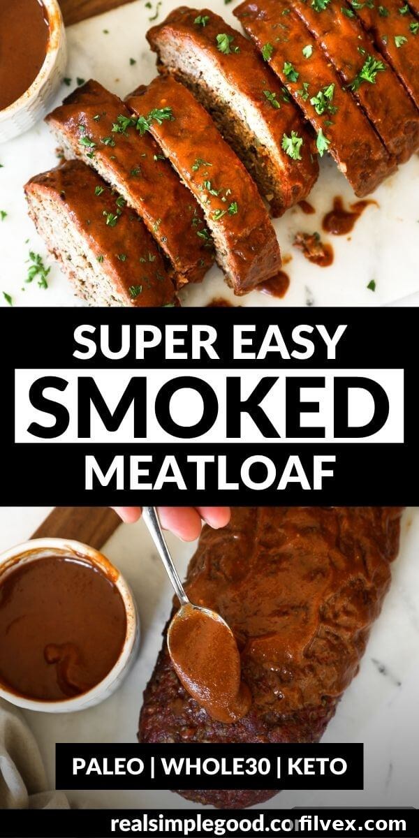 Close-up of a serving of smoked meatloaf with glaze.