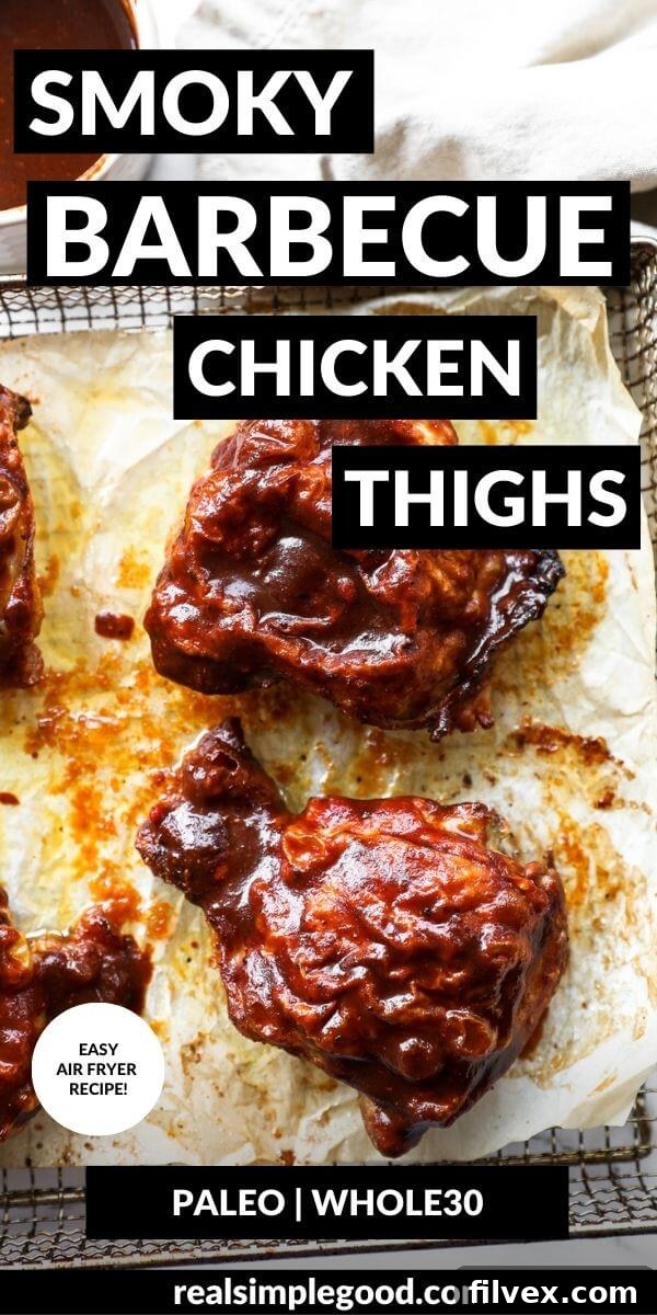 Air Fryer BBQ Chicken Thighs on a cutting board, ready to be served.