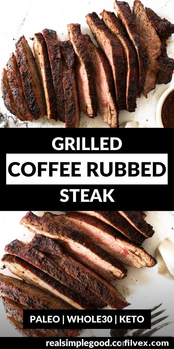Grilled coffee-rubbed steak, close-up of delicious crust