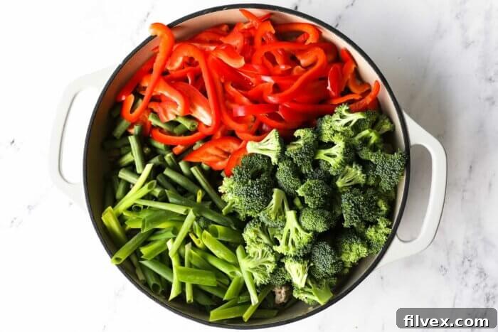 Pan filled with stir fry veggies