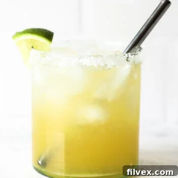 Close up straight on shot of a virgin margarita, ready to be enjoyed.