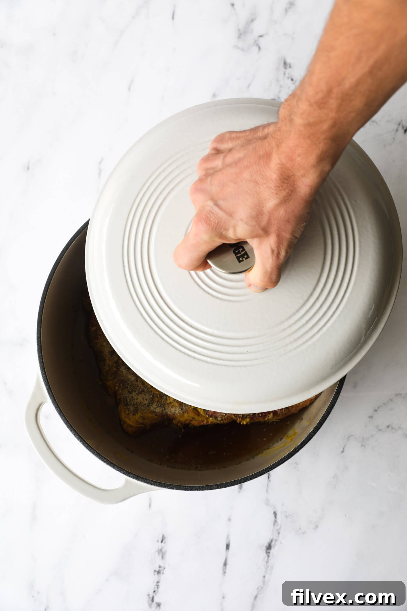 Covered Dutch oven ready for the oven