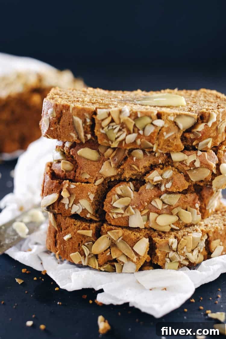 Delicious and healthy Paleo pumpkin bread, perfect for fall. Gluten-free, dairy-free, refined sugar-free, and nut-free with cassava flour. | realsimplegood.com