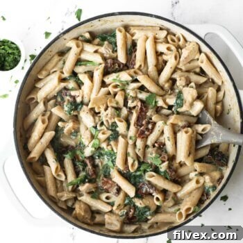 Marry me chicken pasta in a skillet