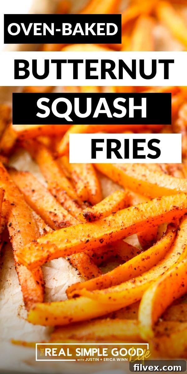 A striking vertical image featuring golden-brown butternut squash fries with a text overlay: 'Like this Recipe? SHARE IT NOW OR PIN IT FOR LATER!'