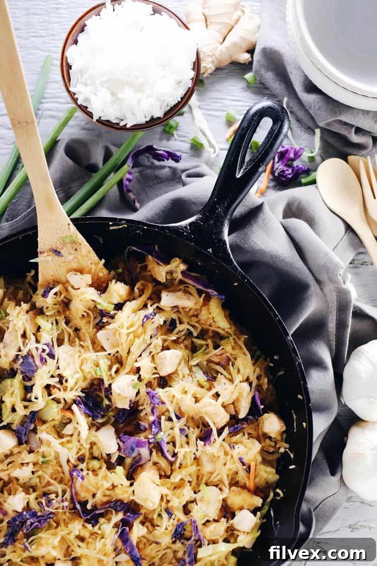 This spaghetti squash chicken chow mein is legit with all the flavor and none of the nonsense! Paleo + Gluten-Free. | realsimplegood.com