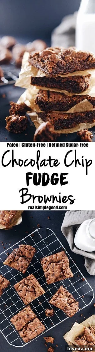 Serve these paleo chocolate chip fudge brownies up! They'll be a hit with your whole family! They're allergy-friendly and delicious! Paleo, Gluten-Free + Refined Sugar-Free. | realsimplegood.com