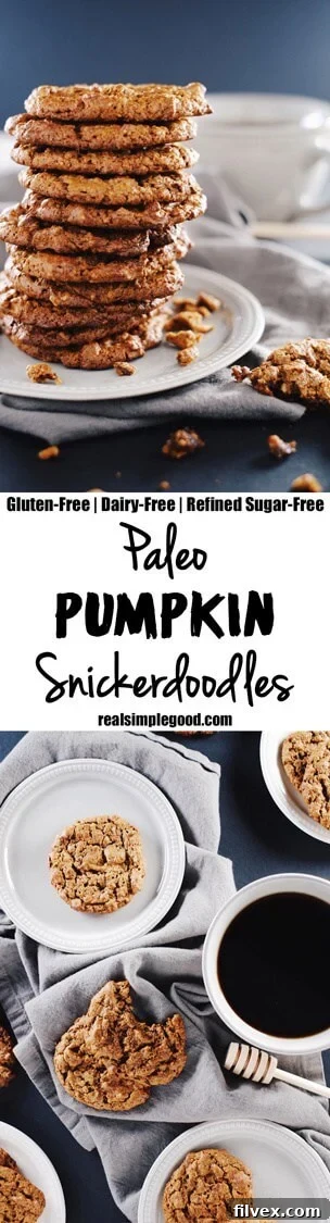 Pin this recipe for Paleo Pumpkin Snickerdoodles to save it for later! This gluten-free, dairy-free, egg-free, and refined sugar-free cookie is a perfect fall treat.