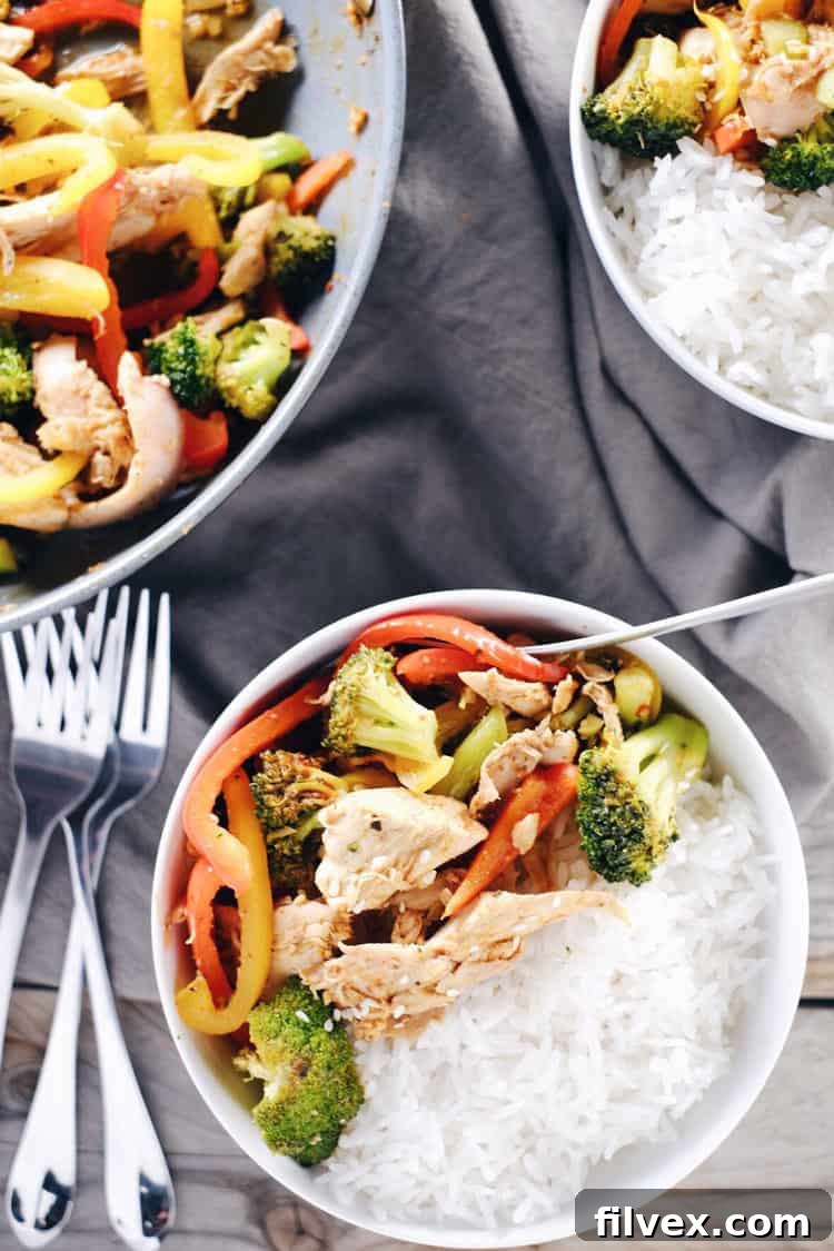 Close-up of a healthy Leftover Turkey Stir-Fry packed with vegetables and lean protein