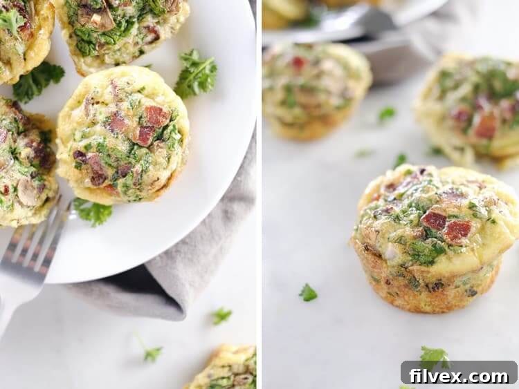 Don't slave in the morning to make a Paleo + Whole30 breakfast. Make these mushroom, spinach and bacon egg muffins ahead of time for easy weekday mornings! Paleo, Whole30, Gluten-Free + Dairy-Free. | realsimplegood.com