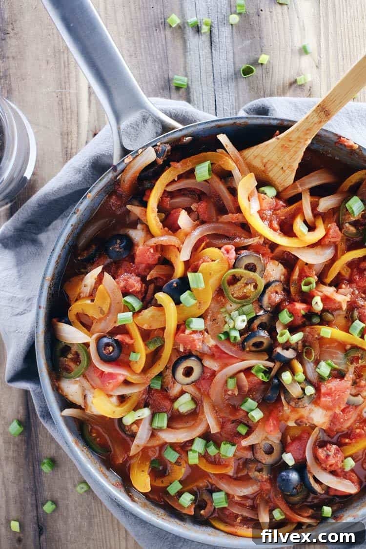 Serving ideas for Veracruz Style Fish Skillet: Enjoy on its own for a low-carb meal, or pair with white rice for a more substantial and satisfying dinner.