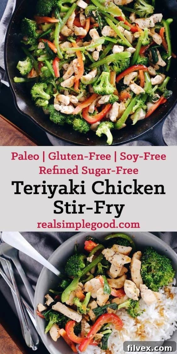 As far as Paleo makeovers go, this teriyaki chicken stir-fry was due! It's super simple, yet bursting with flavor from the garlic, ginger and fresh veggies! Paleo, Gluten-Free, Soy-Free + Refined Sugar-Free. | realsimplegood.com
