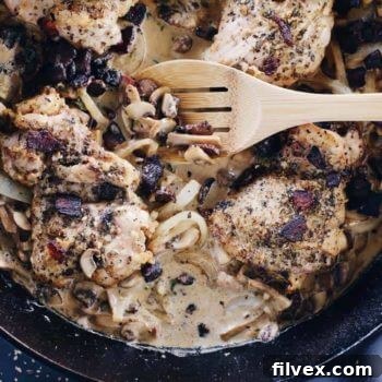 Creamy Keto Bacon & Mushroom Chicken Thighs Skillet