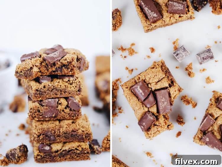 Simple ingredients for quick gluten-free, dairy-free, and paleo chocolate chip cookie bars. Featuring creamy nut butter and generous dairy-free chocolate chips. | realsimplegood.com